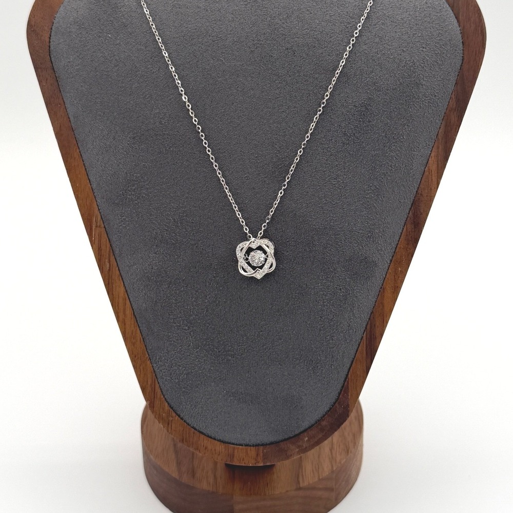 925 Sterling Silver Dancing Stone CZ Pendant Necklace Adjustable Chain